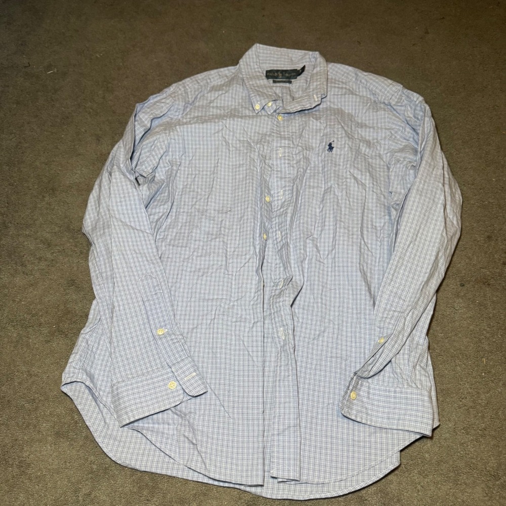 Ralph Lauren Mens Classic Fit Blue Check Button Down Shirt Large